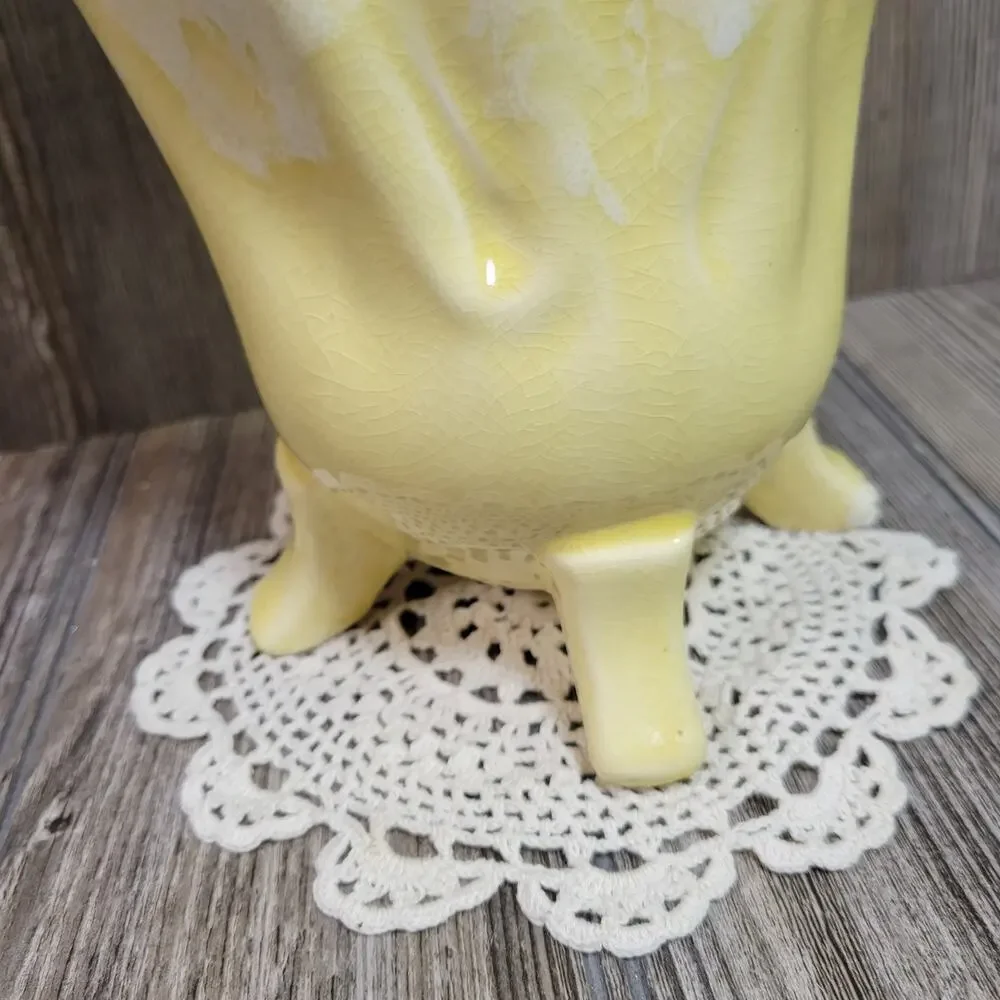 Vintage Brush Pottery USA 923 Yellow Drip Glaze Footed Large Flared Vase McCoy